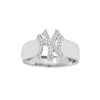 Thumbnail for 14K Solid White Gold Diamond NY Yankee Ring 0.7 Ctw