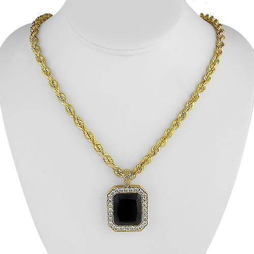 14 K Solid Yellow Gold Diamond Black Onyx Pendant