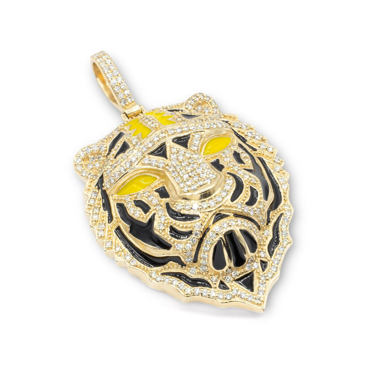 14k Yellow Gold Diamond Tiger Pendant 4 Ctw