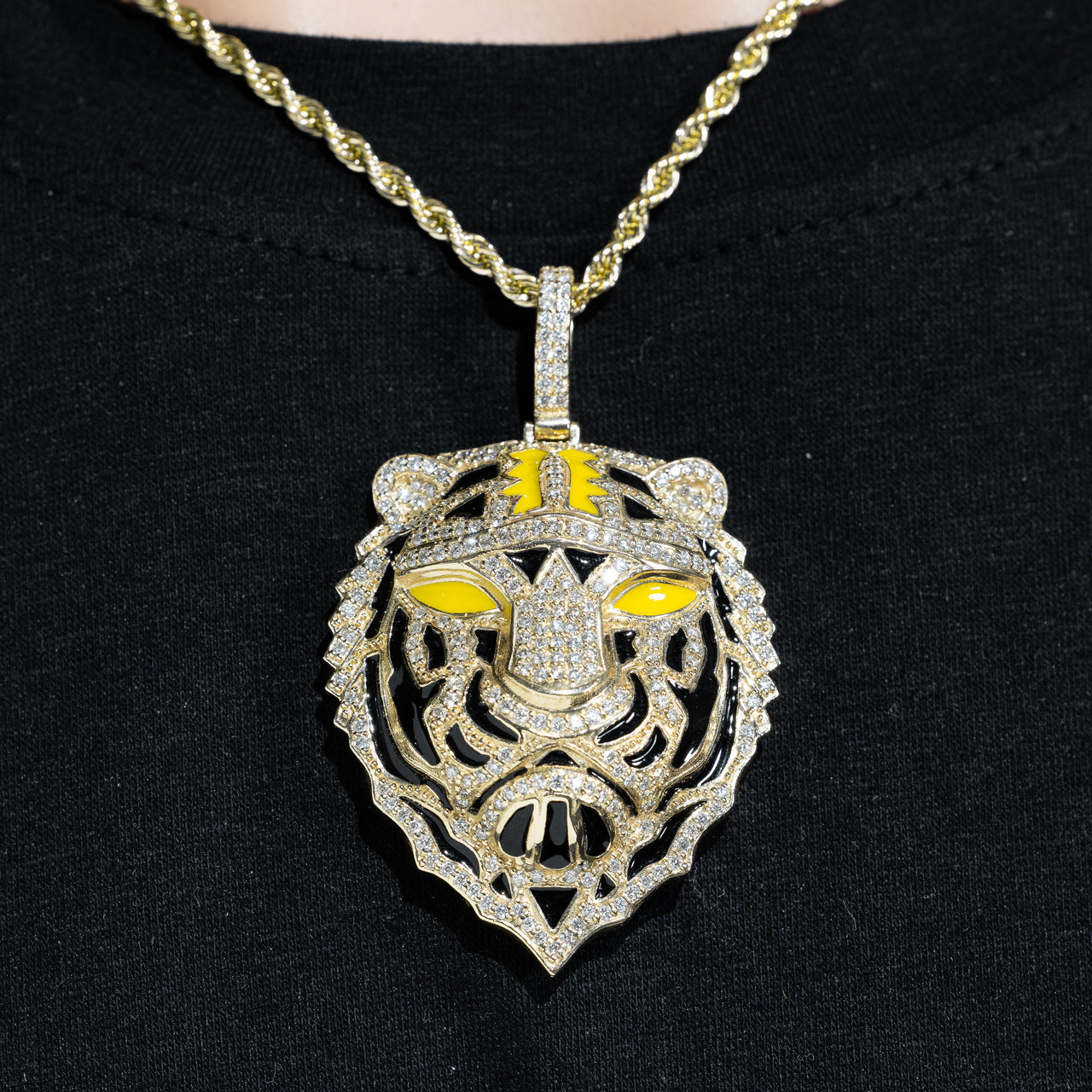 14k Yellow Gold Diamond Tiger Pendant 4 Ctw