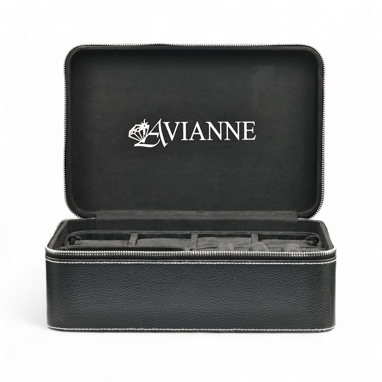 Black Avianne & Co. Leather Luxury World Traveler Jewelry & Watch Case