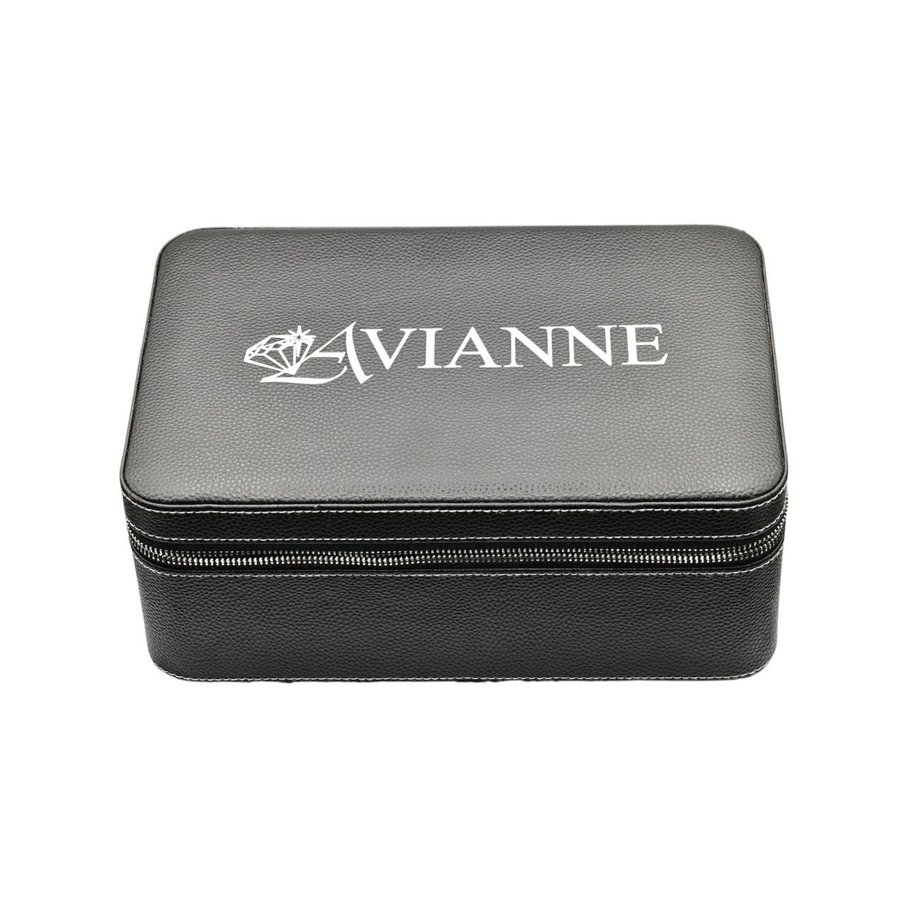 Black Avianne & Co. Leather Luxury World Traveler Jewelry & Watch Case