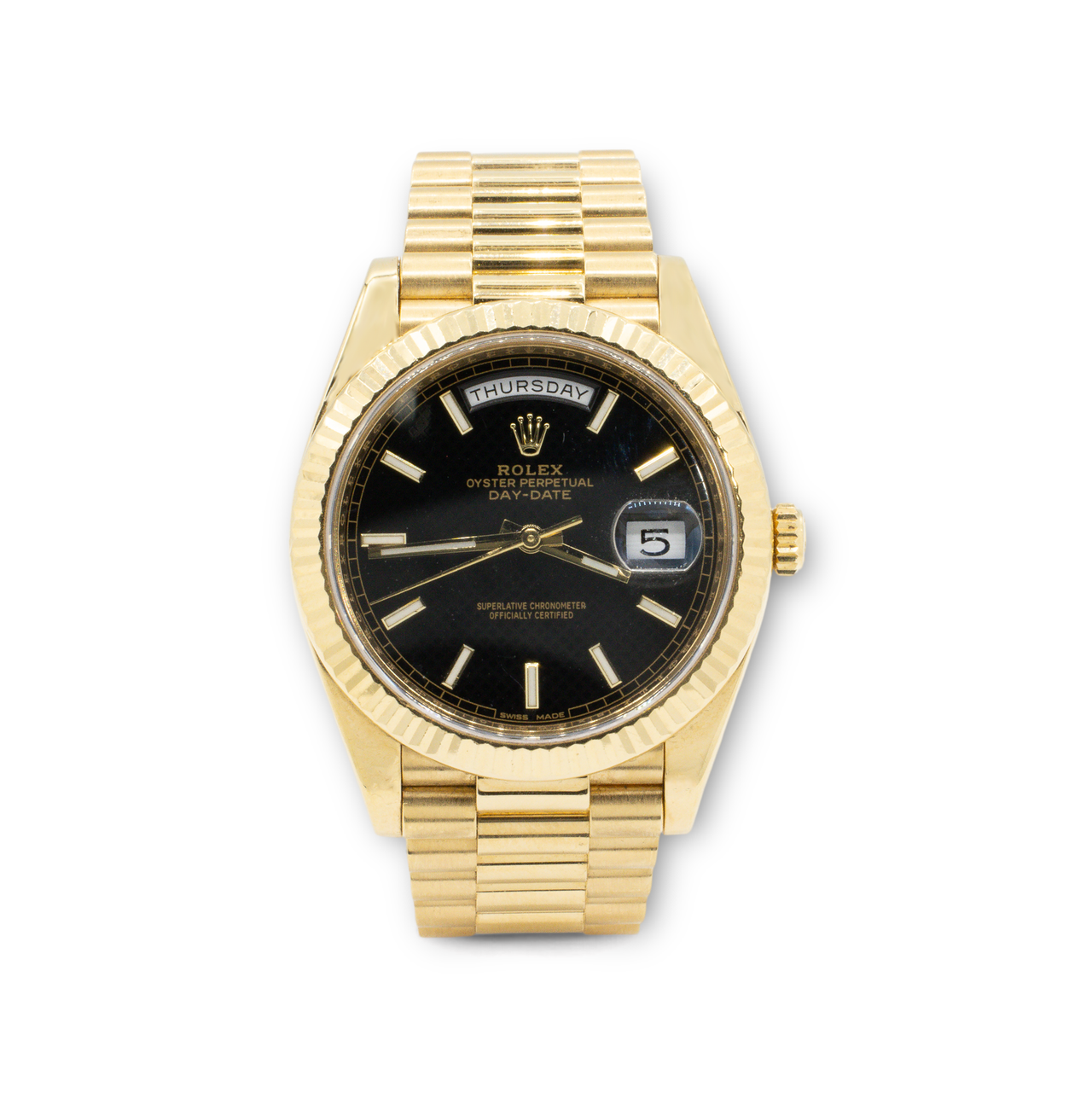 Rolex Day-Date 40 Yellow Gold Black Diagonal Motif Index Dial 40Mm Watch 228238