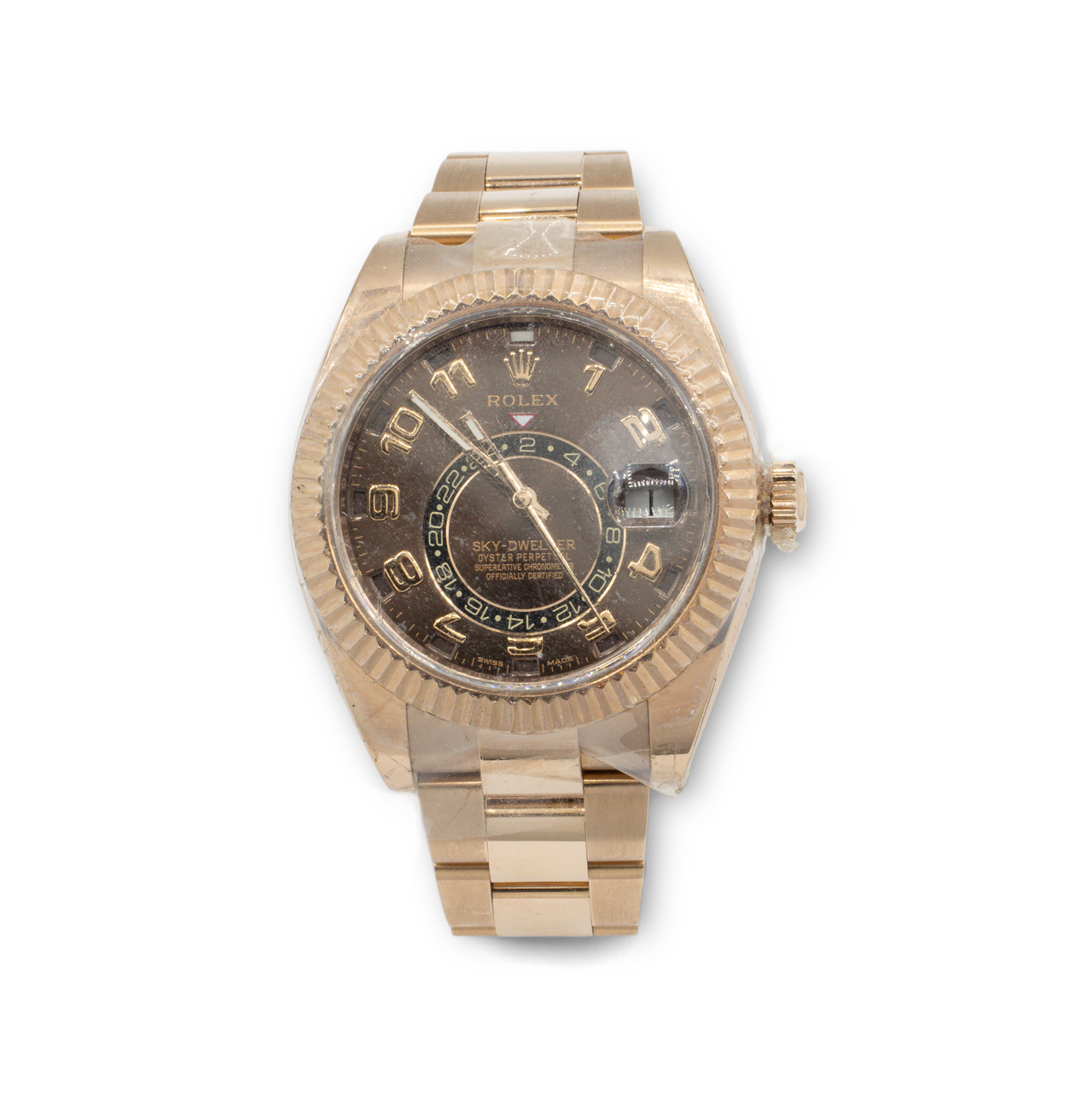 Rolex Sky-Dweller Rose Gold Chocolate Dial Dual Time Zone Watch 326935