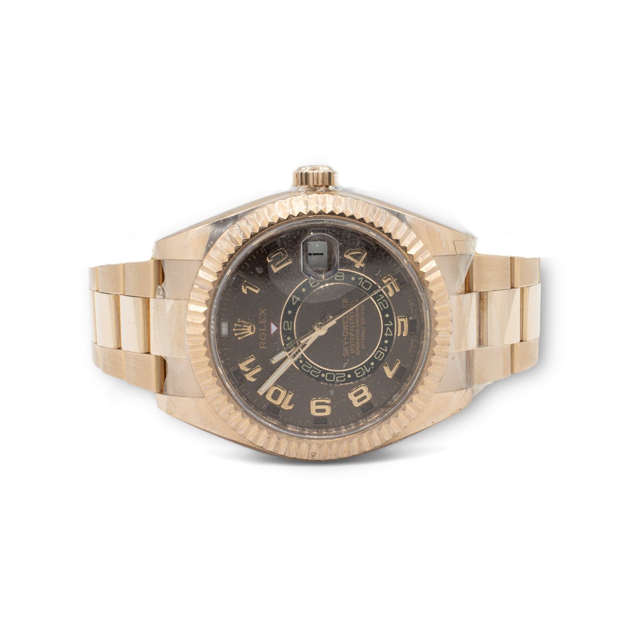 Rolex Sky-Dweller Rose Gold Chocolate Dial Dual Time Zone Watch 326935