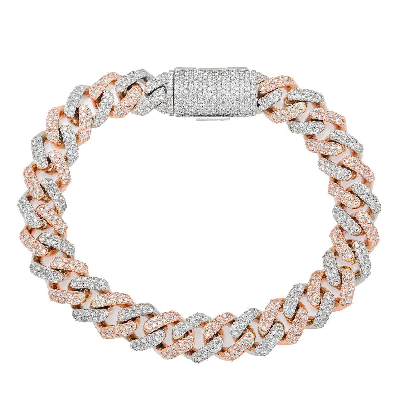 14k Two Tone Pave Cuban Bracelet