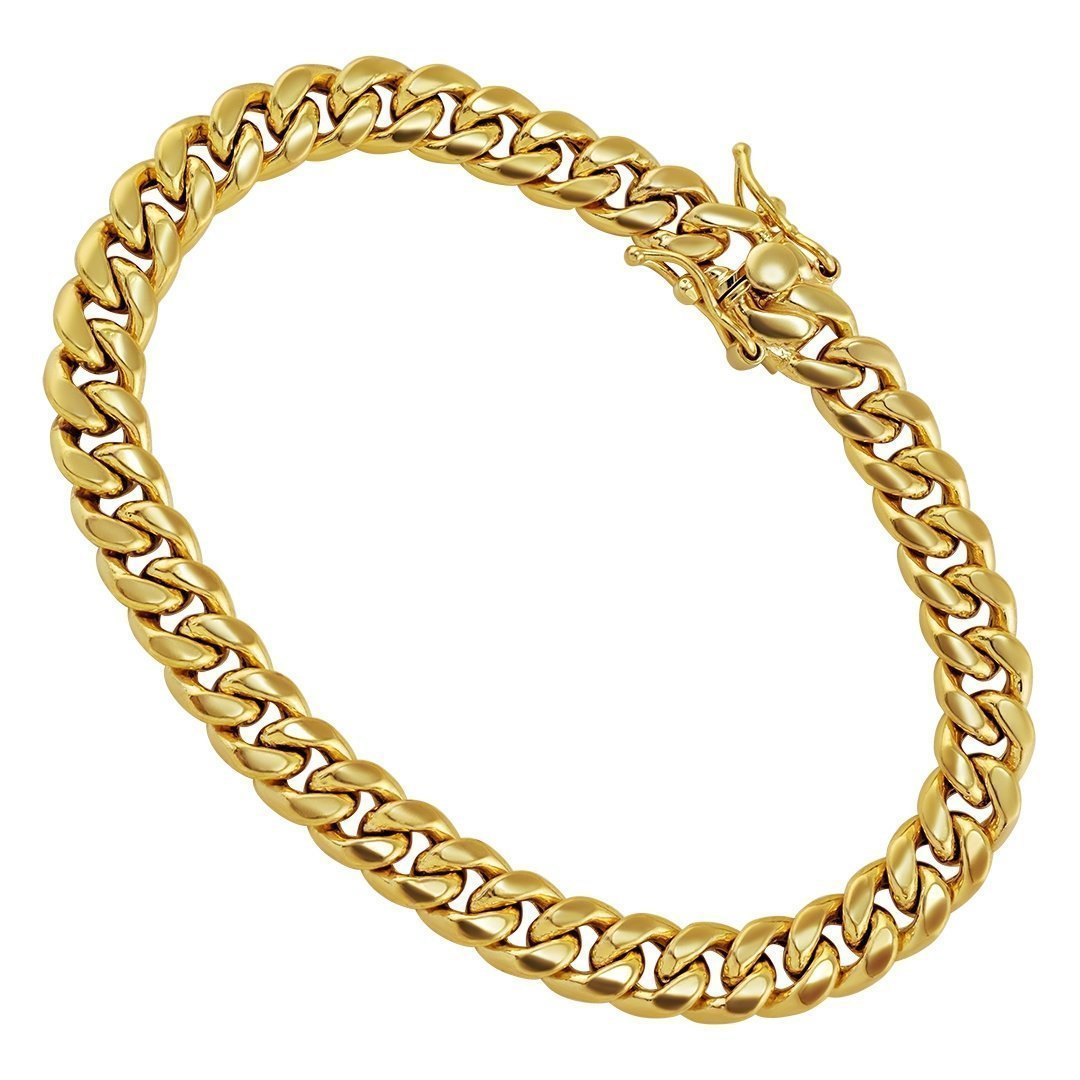 10k Yellow Gold 7.5mm Monaco Miami Cuban Link Diamond Cut Pave Chain  Bracelet 7