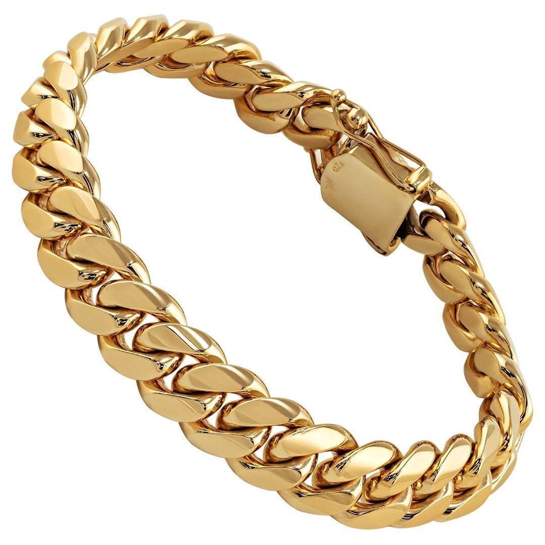 14K Yellow Solid Gold Mens Curb Bracelet 11 mm – Avianne Jewelers