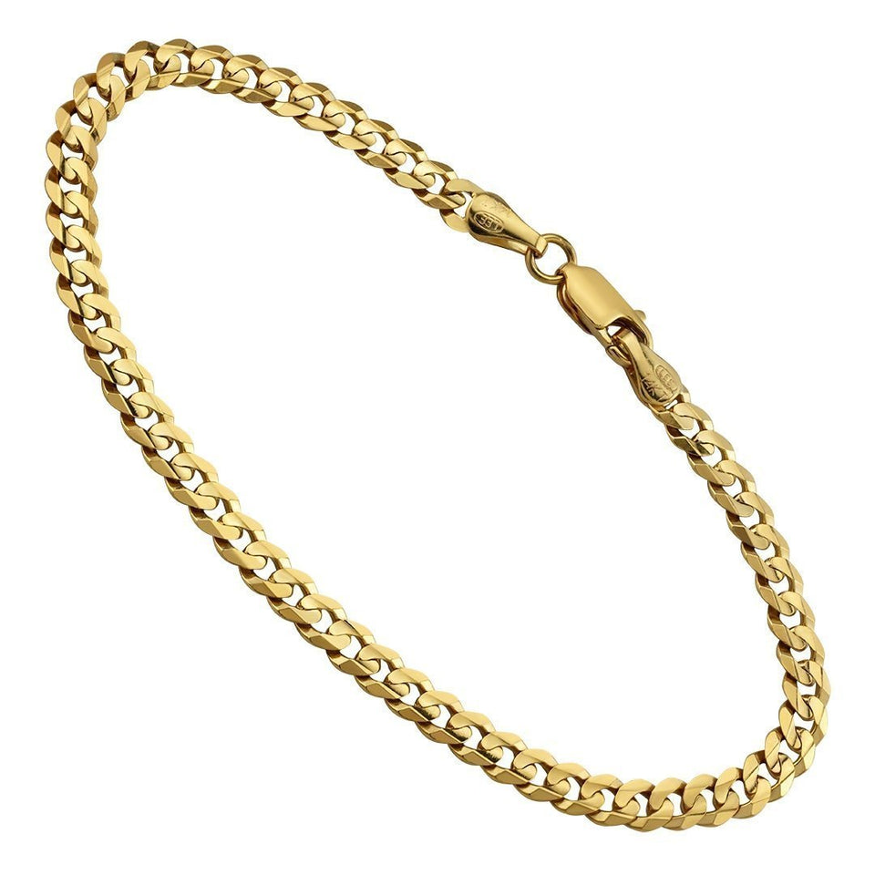 14K Yellow Solid Gold Mens Curb Bracelet 11 mm