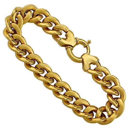 Hollow Cuban Curb Chain Bracelet 14K Yellow Gold 8.5