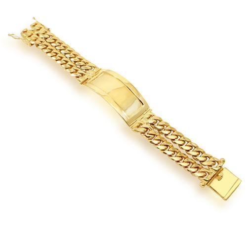14K Mens Gold Petatillo ID Bracelet with Gold Name Overlay