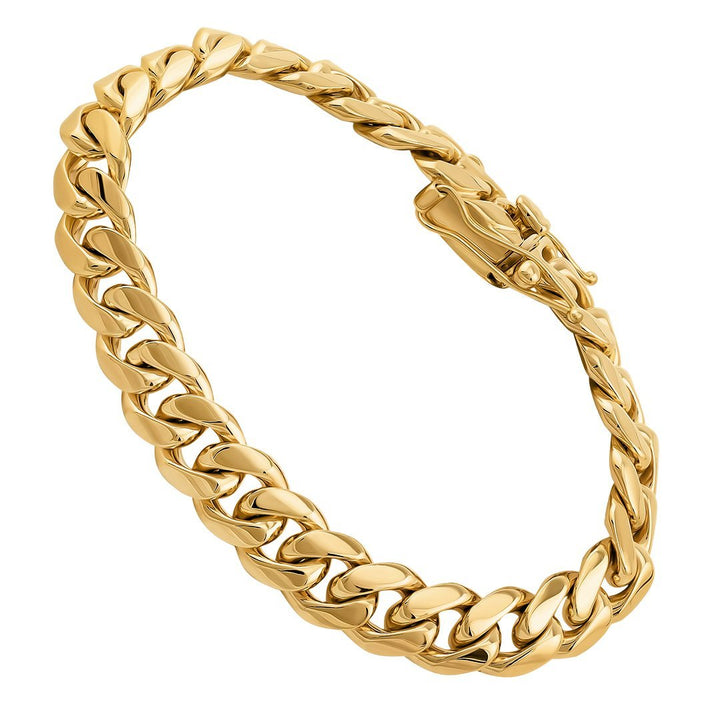 18K Diamond Plate Cuban Link Bracelet Yellow Gold - Made For Love Jewelry
