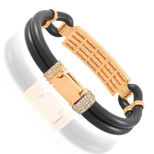 Men's Three Row Textured Inlay Link Bracelet in Stainless Steel and 14K Gold  - 8.5