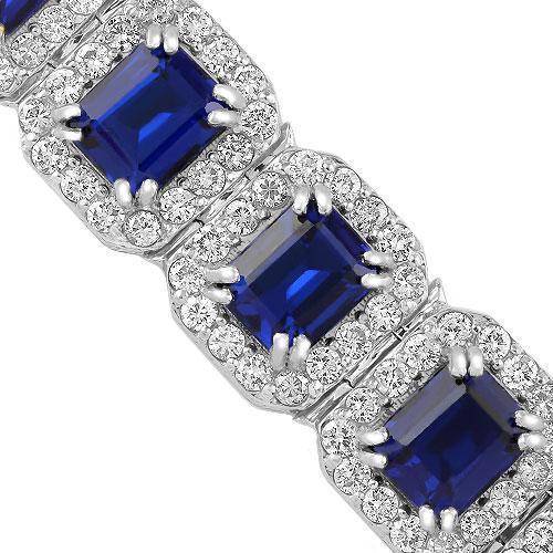 14K White Solid Gold Mens Diamond Blue Sapphire Bracelet 5600 Ctw   Avianne Jewelers