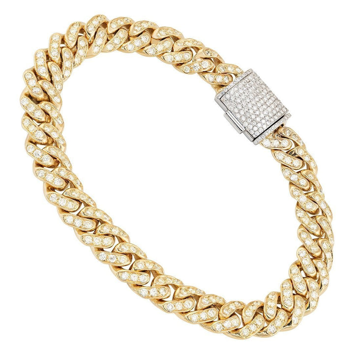 14K White Gold Diamond Cuban Link Bracelets 9 mm 5.37 ctw