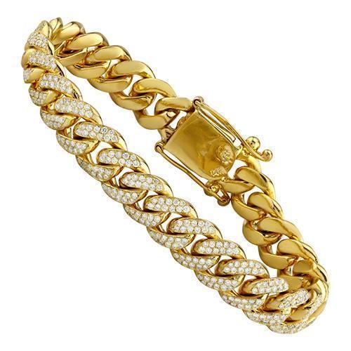 14K Gold Cuban Link Diamond Bracelet 8 Inches 16mm 66241