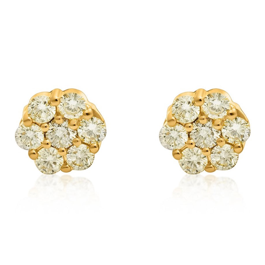 Diamond Flower Earring Studs in 18K Yellow Gold