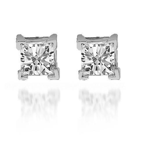 1 ctw Diamond Studs in A Princess Cut (White Gold) G-H Color, SI1 Clarity