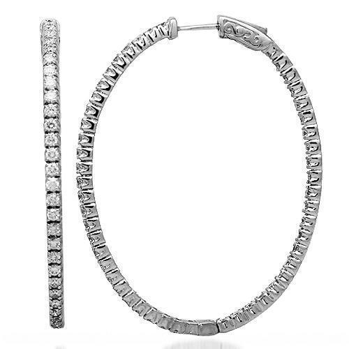 14K Solid White Gold Womens Diamond Hoop Earrings 3.00 Ctw – Avianne ...