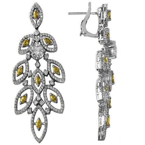 14K White Solid Gold Womens Diamond Earrings with Yellow Marquise Shape Dimonds 6.52 Ctw