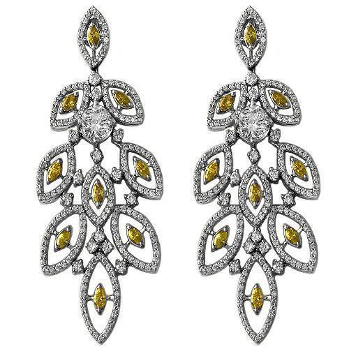 14K White Solid Gold Womens Diamond Earrings with Yellow Marquise Shape Dimonds 6.52 Ctw