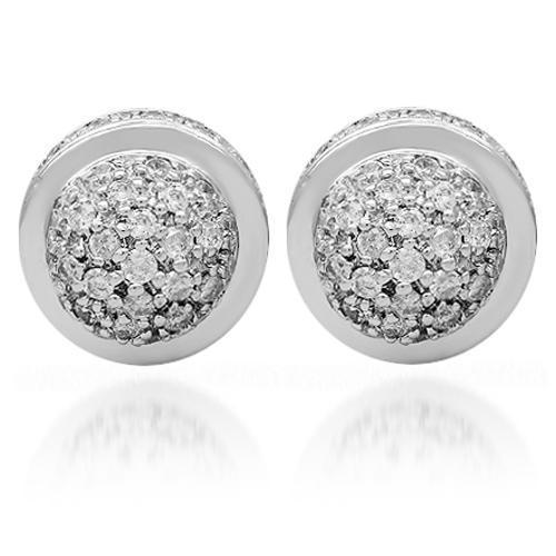 White Half Sphere 3D Cluster Diamond Earrings in 14k White Gold 1.25 Ctw