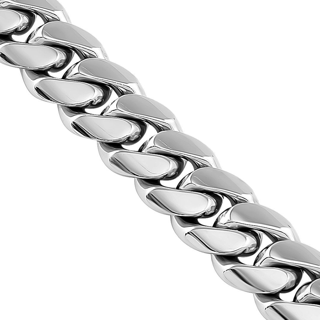 Silver Mens Bracelet Chain 8mm Cuban Link in White Gold Chain 