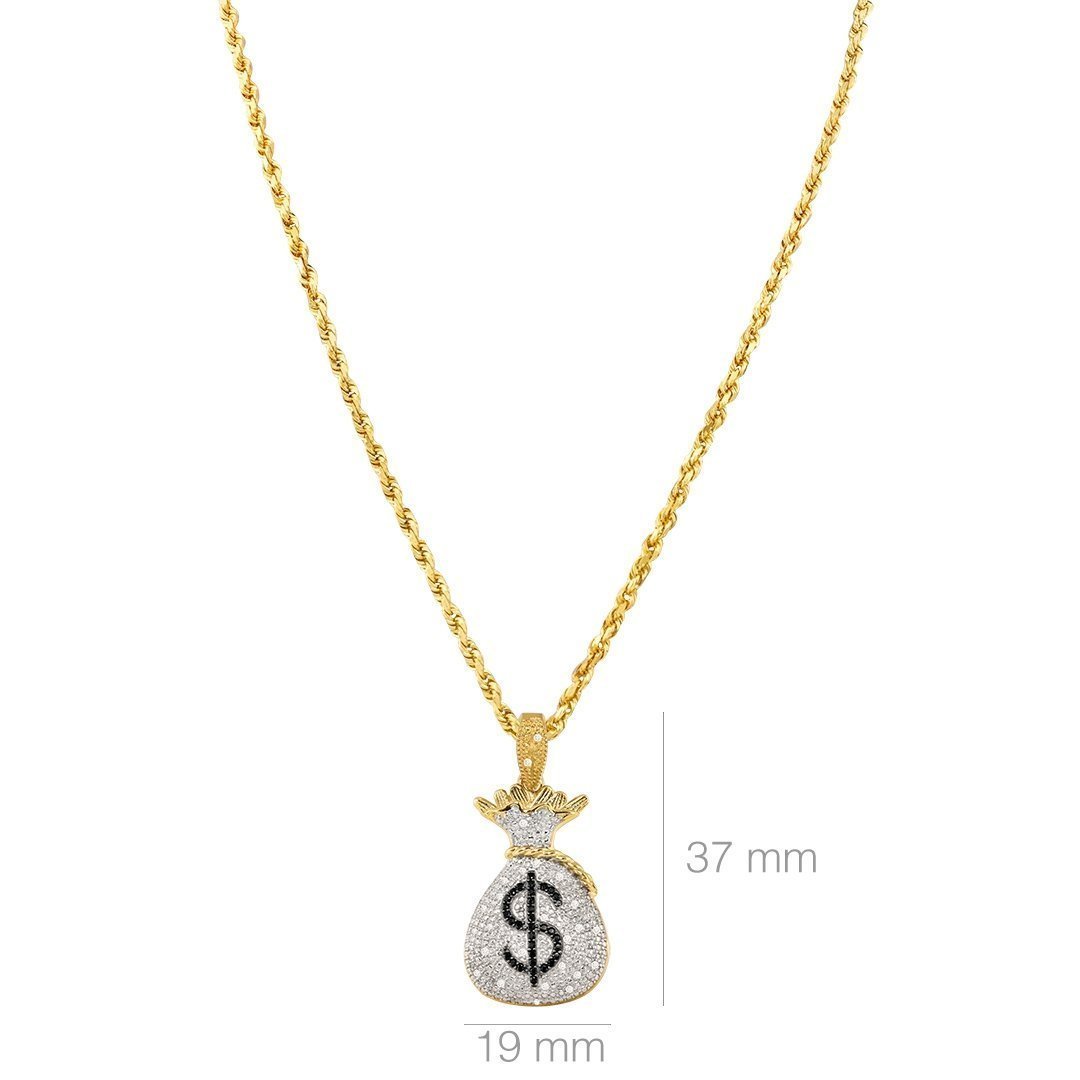 10kt Yellow Gold Mens Round Diamond Flex Money Bag Charm Pendant 1-1/3 Cttw