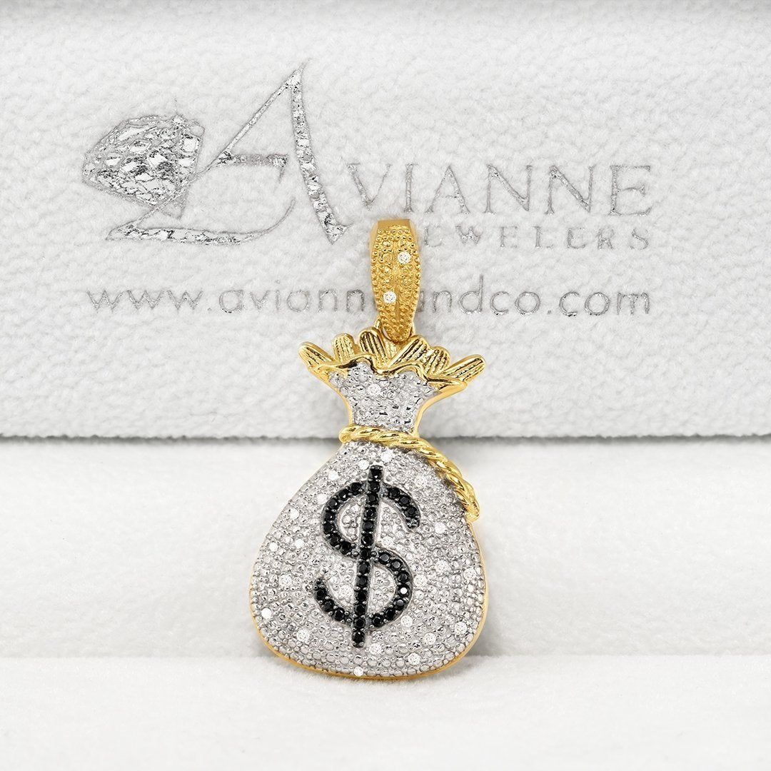10K Yellow Gold Diamond Hands Holding Money Bag Pendant Designer Charm 2  CT. - JFL Diamonds & Timepieces