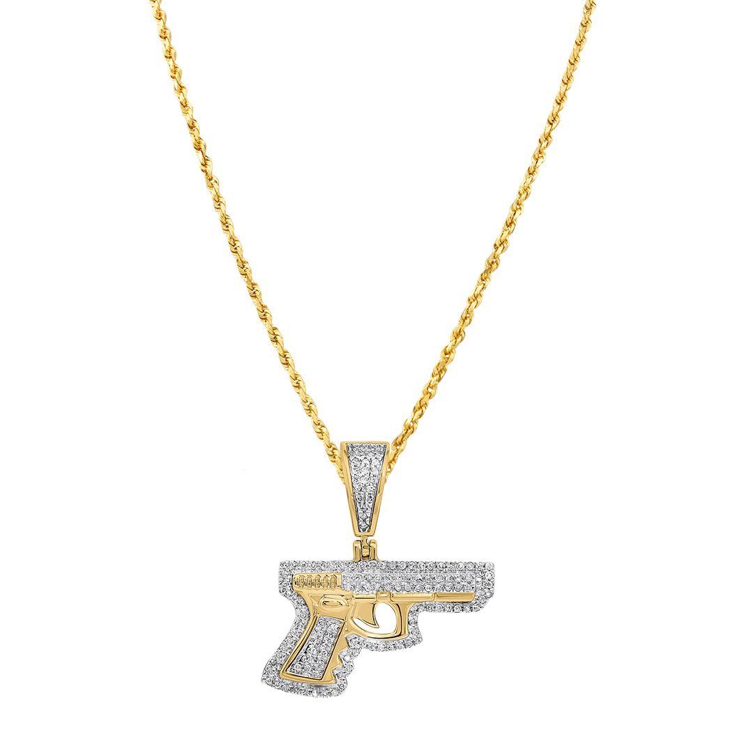 10K Yellow Gold Diamond Pistol Gun Pendant 0.40 Ctw – Avianne Jewelers