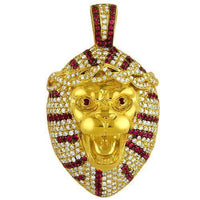 Thumbnail for 14K Solid Yellow Gold Mens Custom Design Diamond Tiger Pendant With White And Red Diamonds