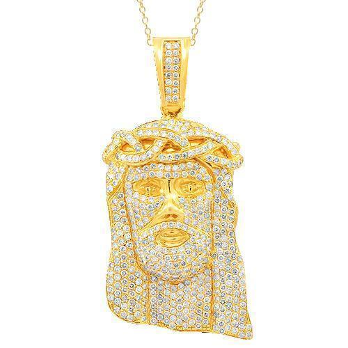 14K Solid Yellow Gold Mens Custom Diamond Jesus Head Pendant 25.00 Ctw ...