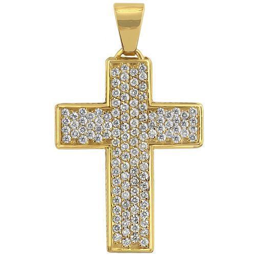 14K Solid Yellow Gold Mens Diamond Cross Pendant 3.75 Ctw – Avianne ...