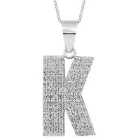 Thumbnail for 14K White Solid Gold Custom Diamond Initial Letter K Pendant