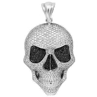 Thumbnail for 14K White Solid Gold Mens Diamond Skull Pendant with Black Diamonds 18.00 Ctw