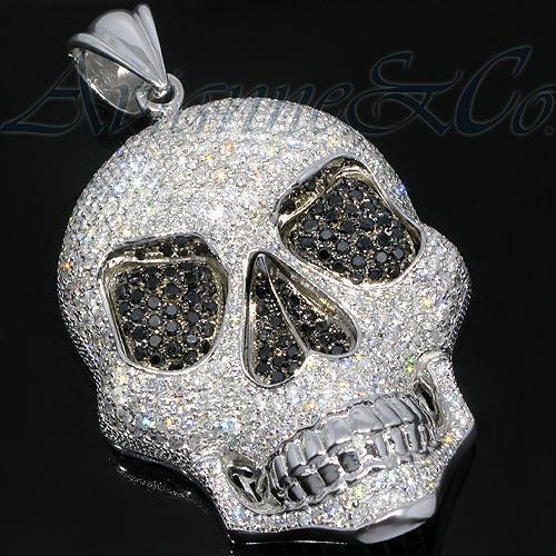 14K Solid Gold Diamond Skull Pendant with Black Diamonds 11.20 Ctw ...