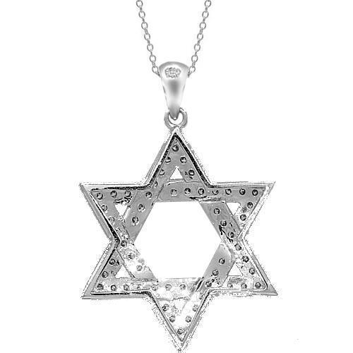 14K White Solid Gold Mens Diamond Star of David Pendant 1.39 Ctw ...