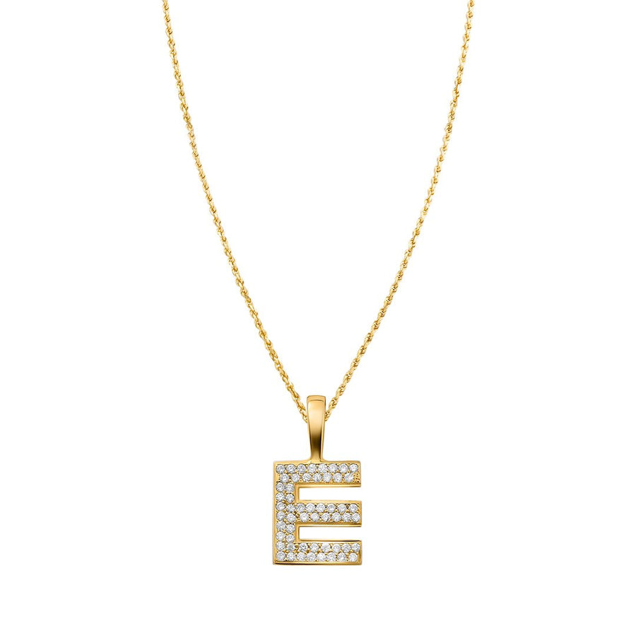 14k Yellow Gold Diamond Letter E Pendant 0.50 Ctw – Avianne Jewelers