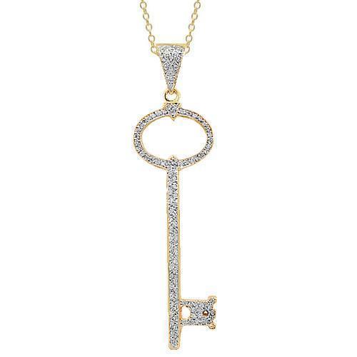 14K White Gold Diamond Locket and Key Necklace