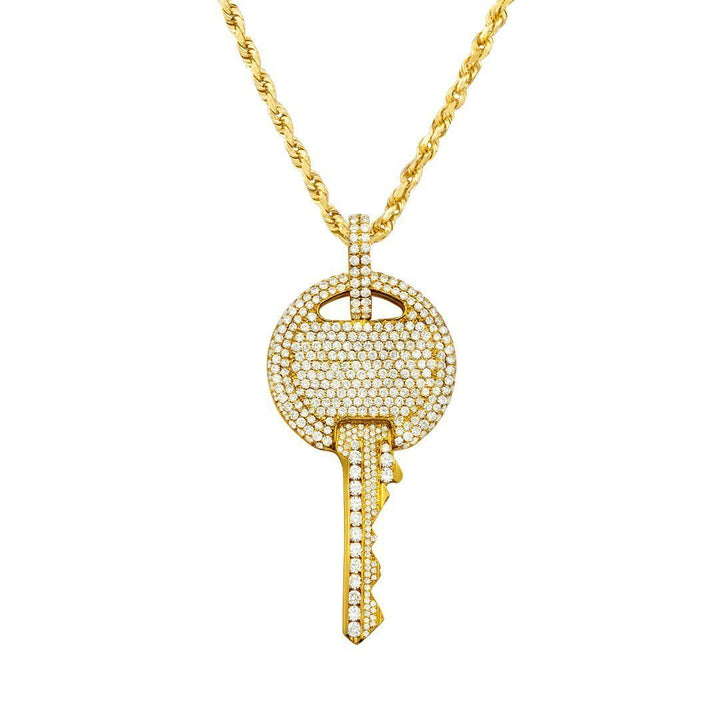 14K White Solid Gold Unisex Diamond Lock Pendant 4.27 Ctw