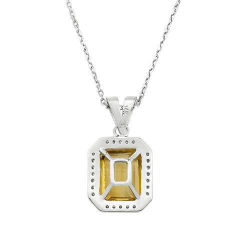 White Diamond Citrine Pendant in 14k White Gold 16 inches 2.60 Ctw