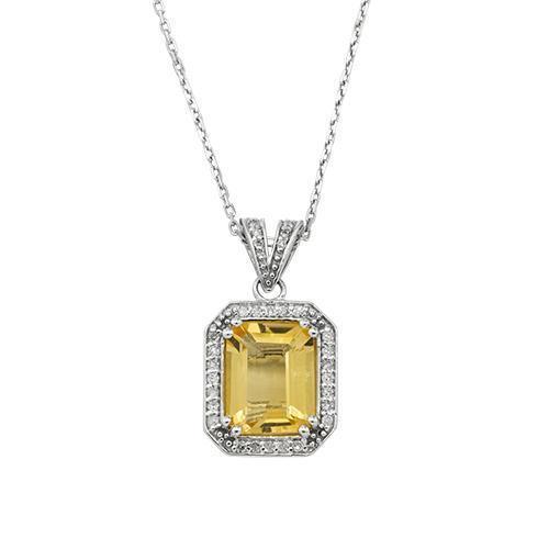 White Diamond Citrine Pendant in 14k White Gold 16 inches 2.60 Ctw