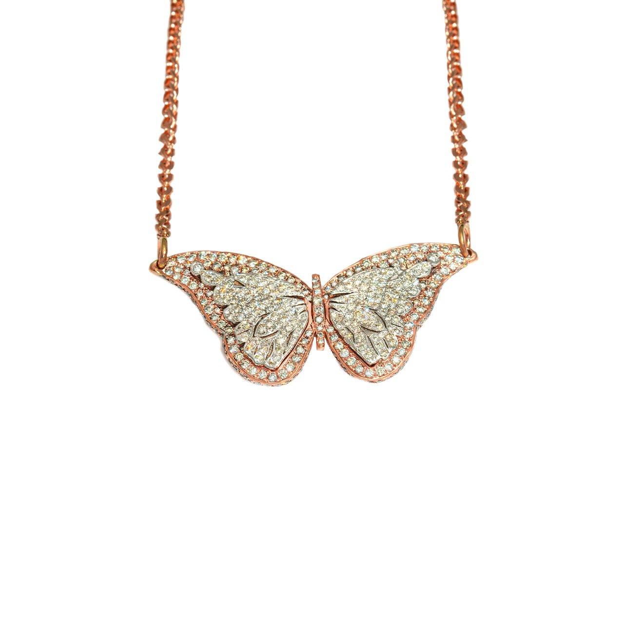 Rose Diamond Coileray Butterfly Pendant in 14k Gold