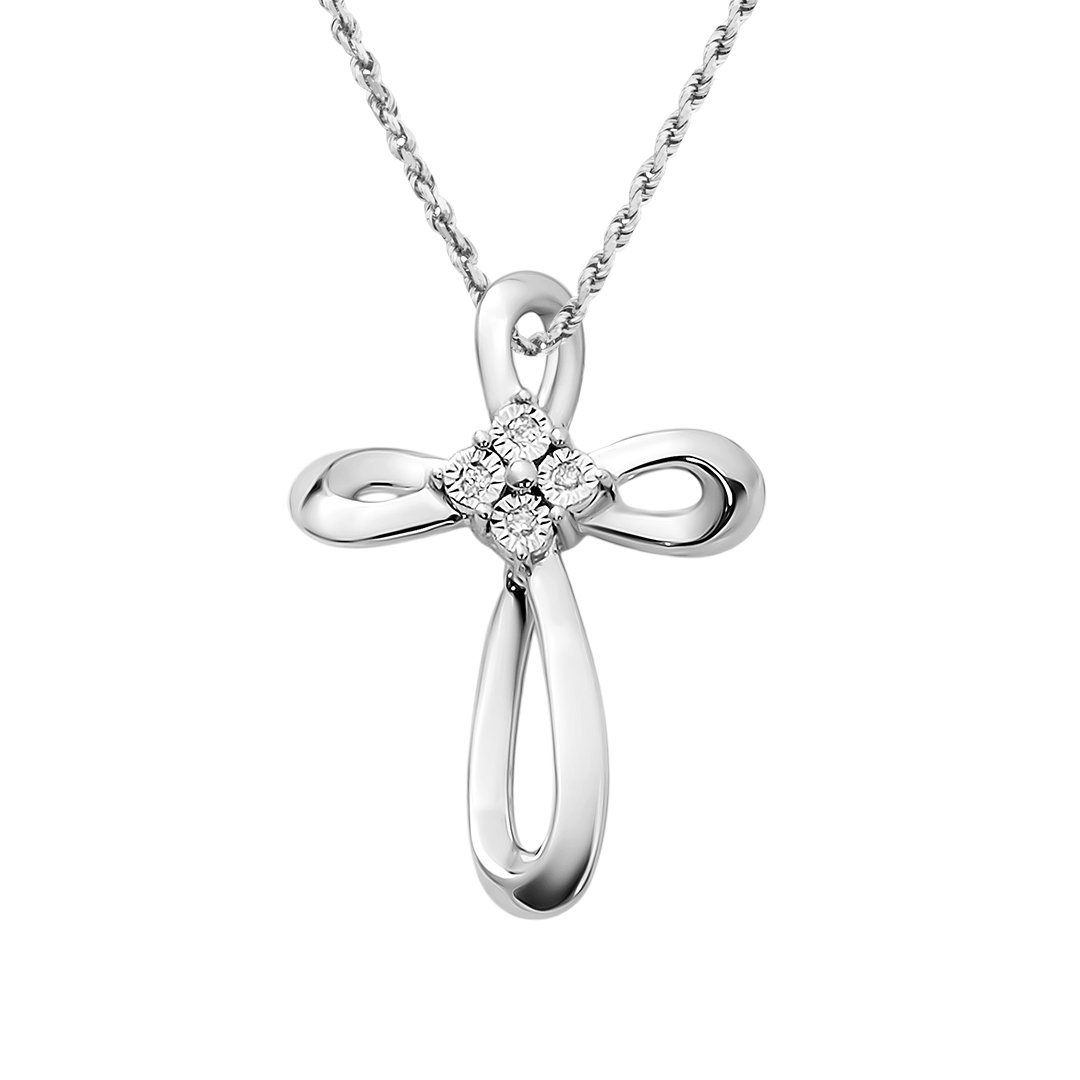 White Diamond Cross Pendant in 14k White Gold 0.05 Ctw