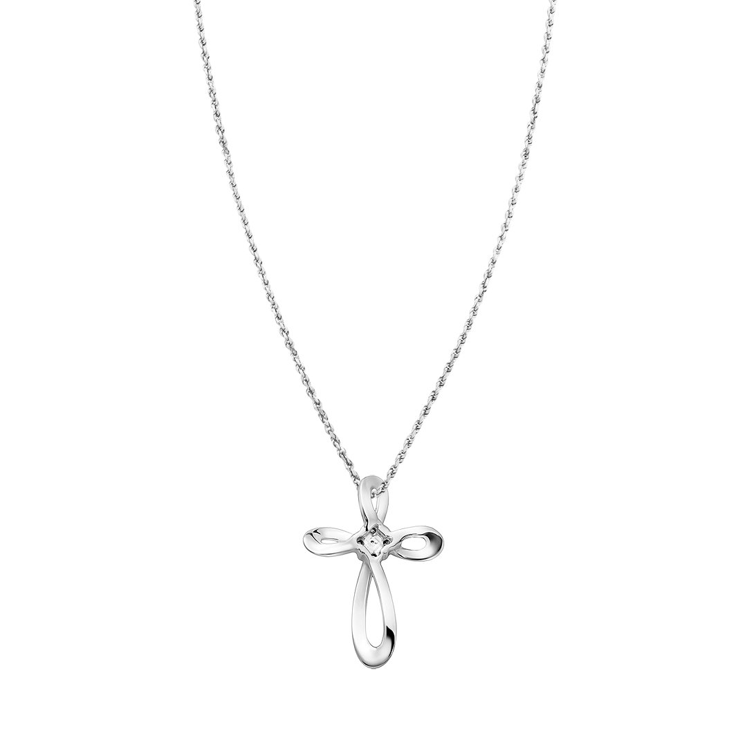 White Diamond Cross Pendant in 14k White Gold 0.05 Ctw