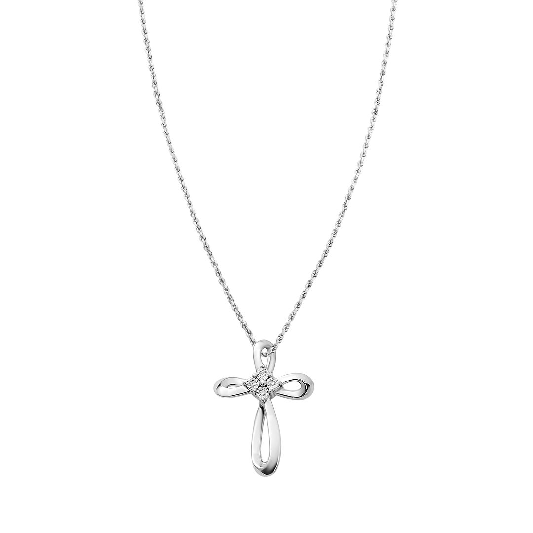 White Diamond Cross Pendant in 14k White Gold 0.05 Ctw