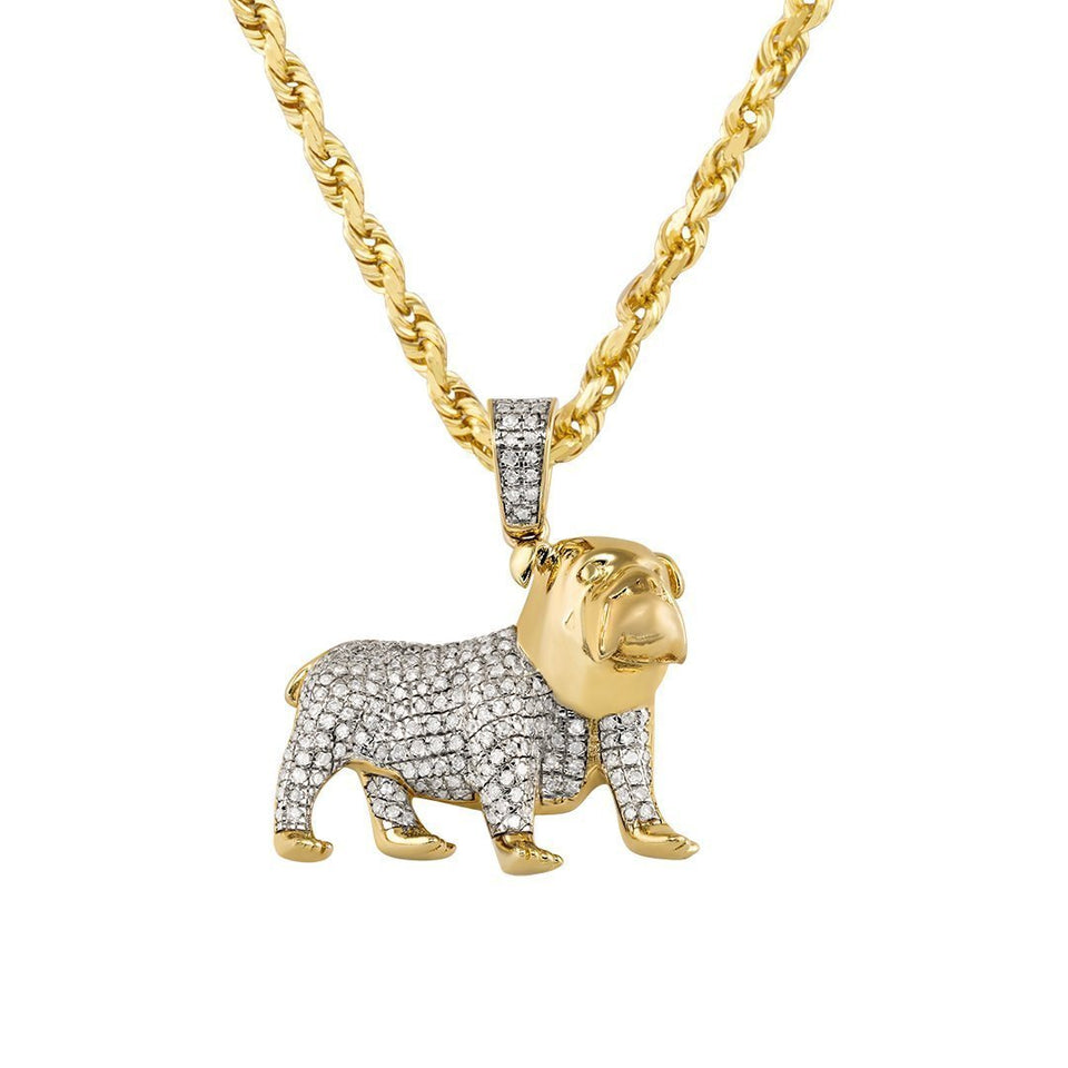 10k yellow Gold bulldog full body Pendant charm hot diamond cut fine jewelry