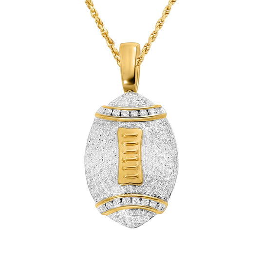 10K Yellow Gold Diamond American Futball Ball Pendant 0.40 ctw