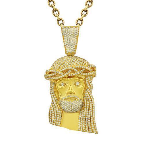 14k Yellow Gold Diamond Jesus Head Pendant 12.77 Ctw – Avianne Jewelers