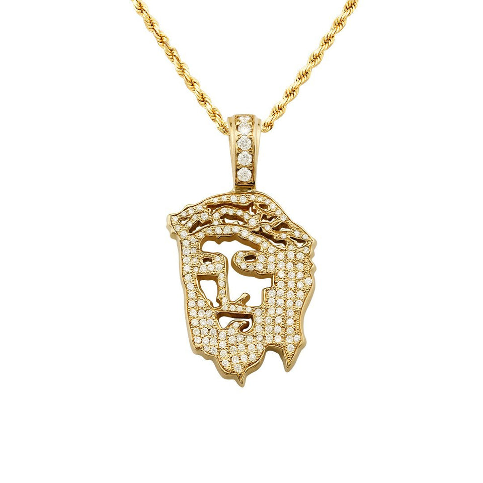 14k Yellow Gold Diamond Jesus Head Pendant 2.25 Ctw – Avianne Jewelers